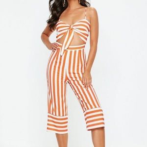 Missguided Orange Striped Jumpsuit